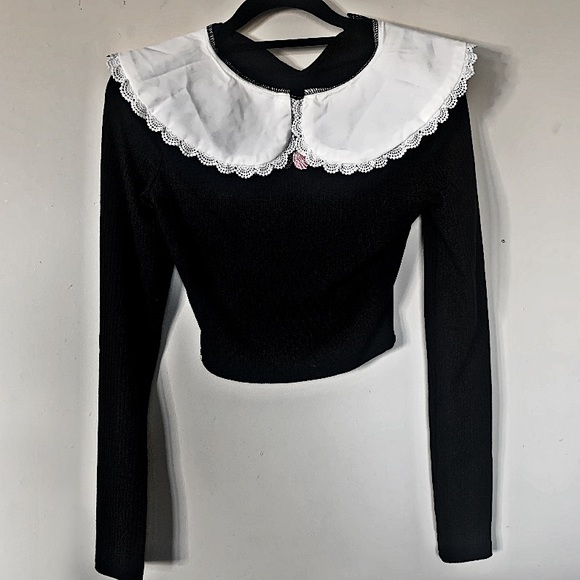 Black Long Sleeve Embroidery Coquette Shirt - Picture 7 of 11